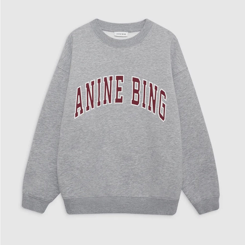 Anine Bing Spencer Sweatshirt Medium Heather Grey with Burgundy Logo Size Medium